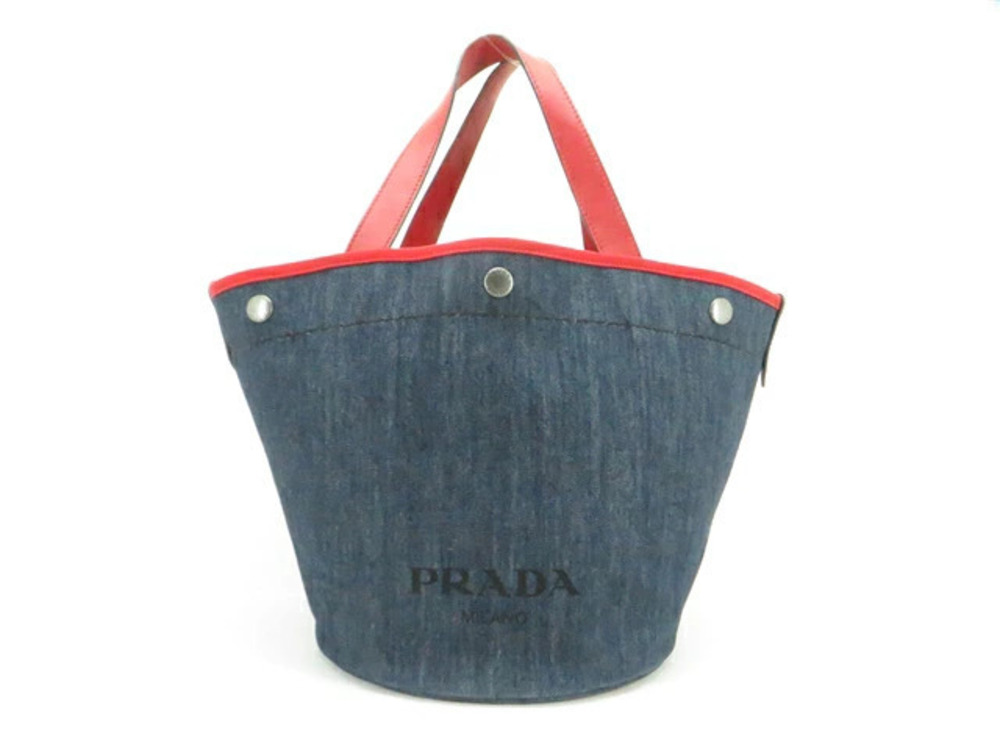 Prada bag handbag denim calfskin Navy Blue red